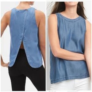 Gap Tencel Chambray Split Back Sleeveless Top XS